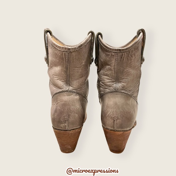 Frye Jackie Button Short Grey Real Leather Zip Up Round Toe Heeled Ankle Bootie - Picture 7 of 12